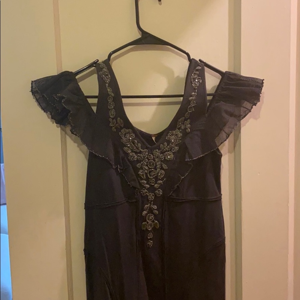 Free People V Neckline Beads Embellishments Mini Dress NWT - Picture 3 of 8